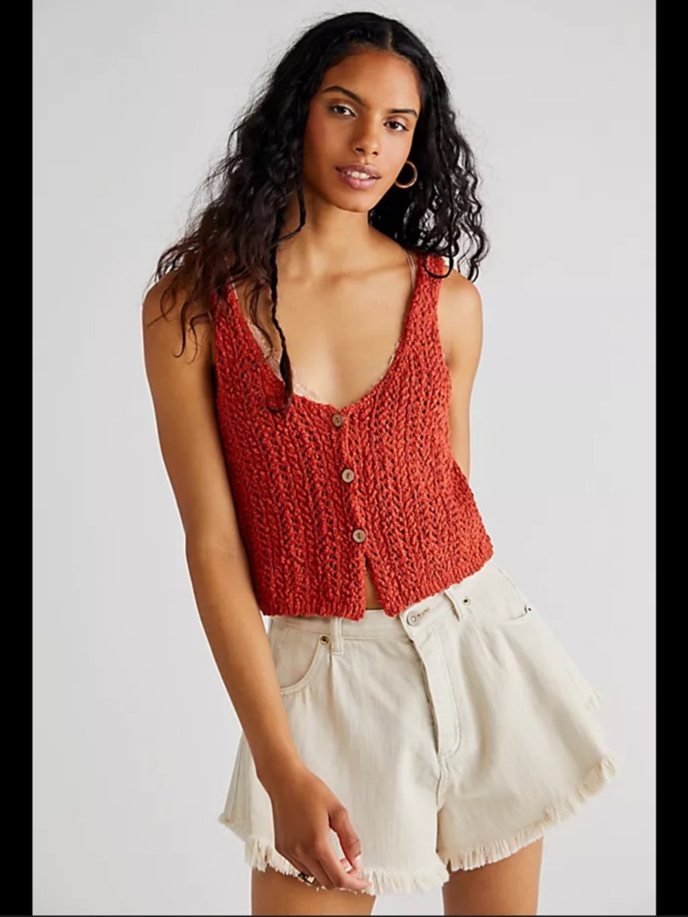 Free People care Stanley Cropped Knit Vest in Rust Red